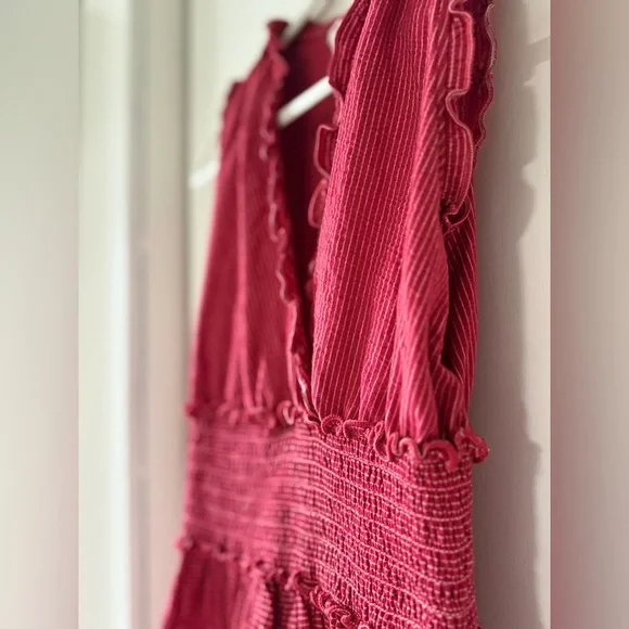 NWOT Max Studio Red & White Ruffle Trim Mini Dress Cotton Blend Size Small - Picture 4 of 7